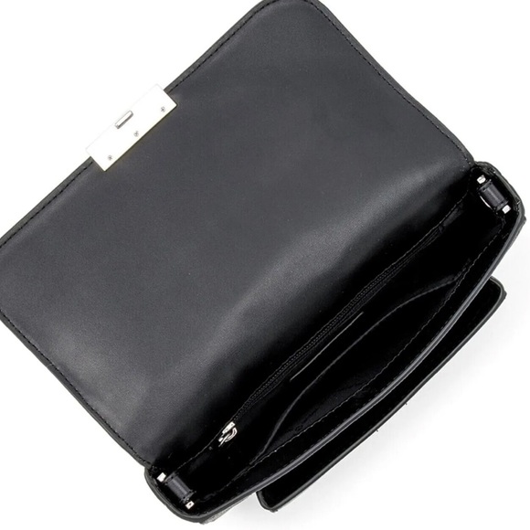 Michael Kors Shoulder Bag Black MK Silver Stripe - Picture 3 of 5